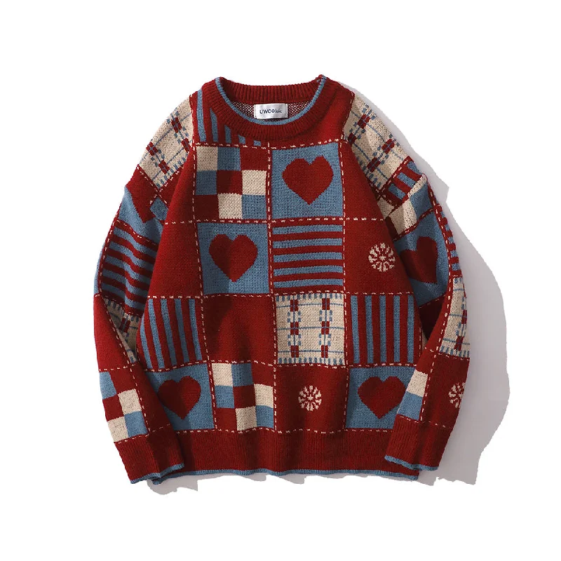 Hemp Knit TopsVintage Graphic Patchwork Loose Sweater