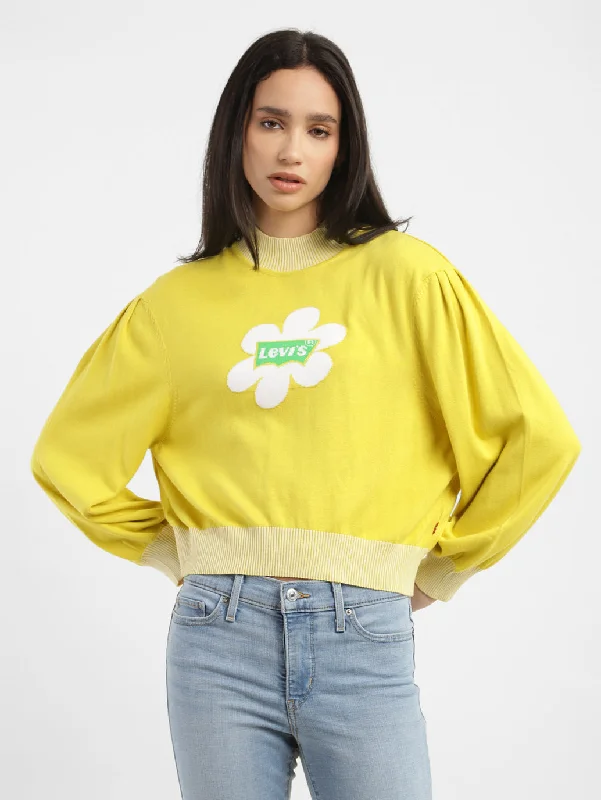 Crewneck Knit TopsWomen's Brand Logo High Neck Sweatshirt