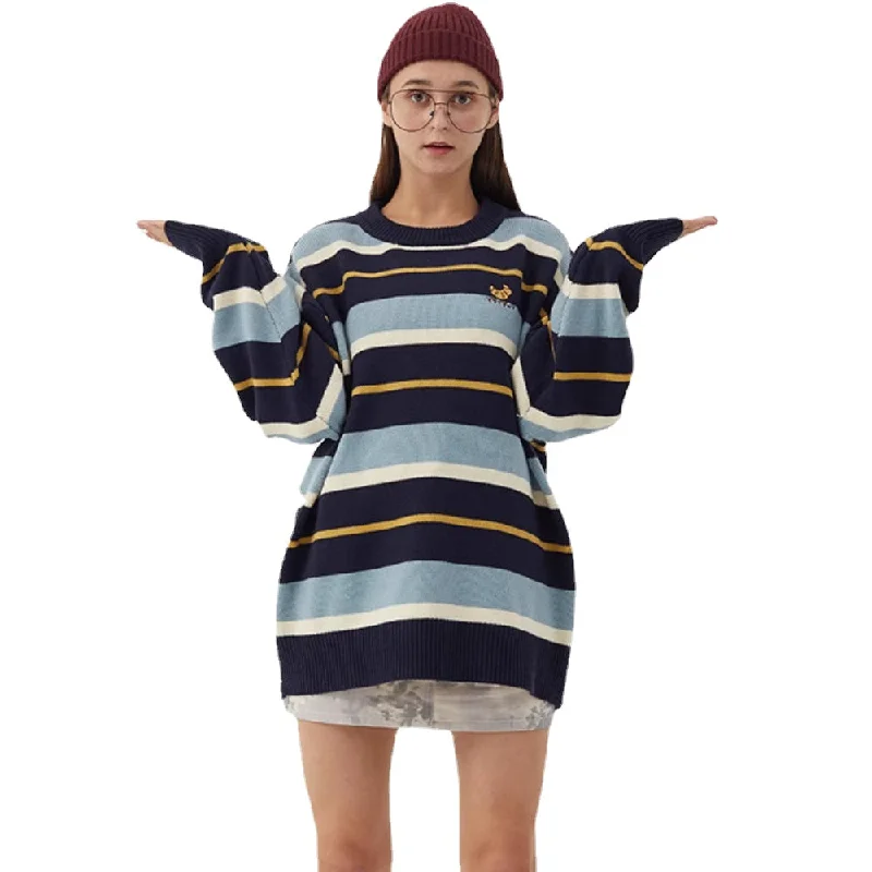 Hemp Knit TopsWomen's Japanese Versatile Striped Knitted Sweater