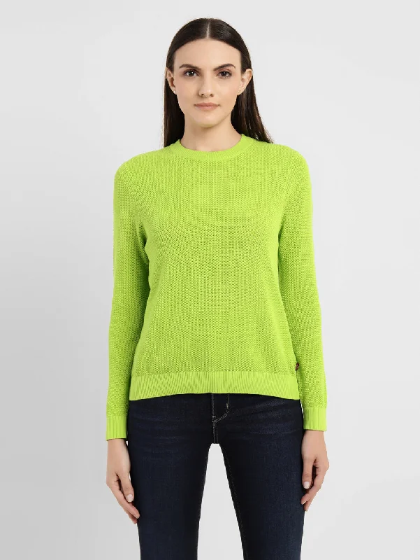 Lace-Up Knit TopsWomen's Solid Round Neck Sweater