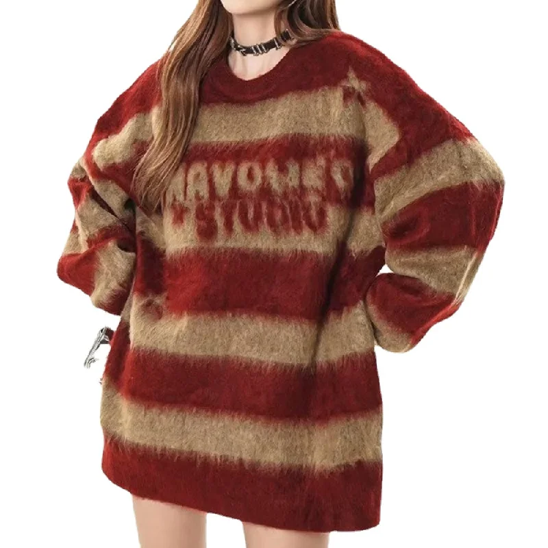 Hiking Knit TopsWomen's Vintage Striped Mink Sweater