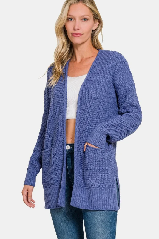 Formal Knit TopsZenana Waffle Open Front Sweater Cardigan