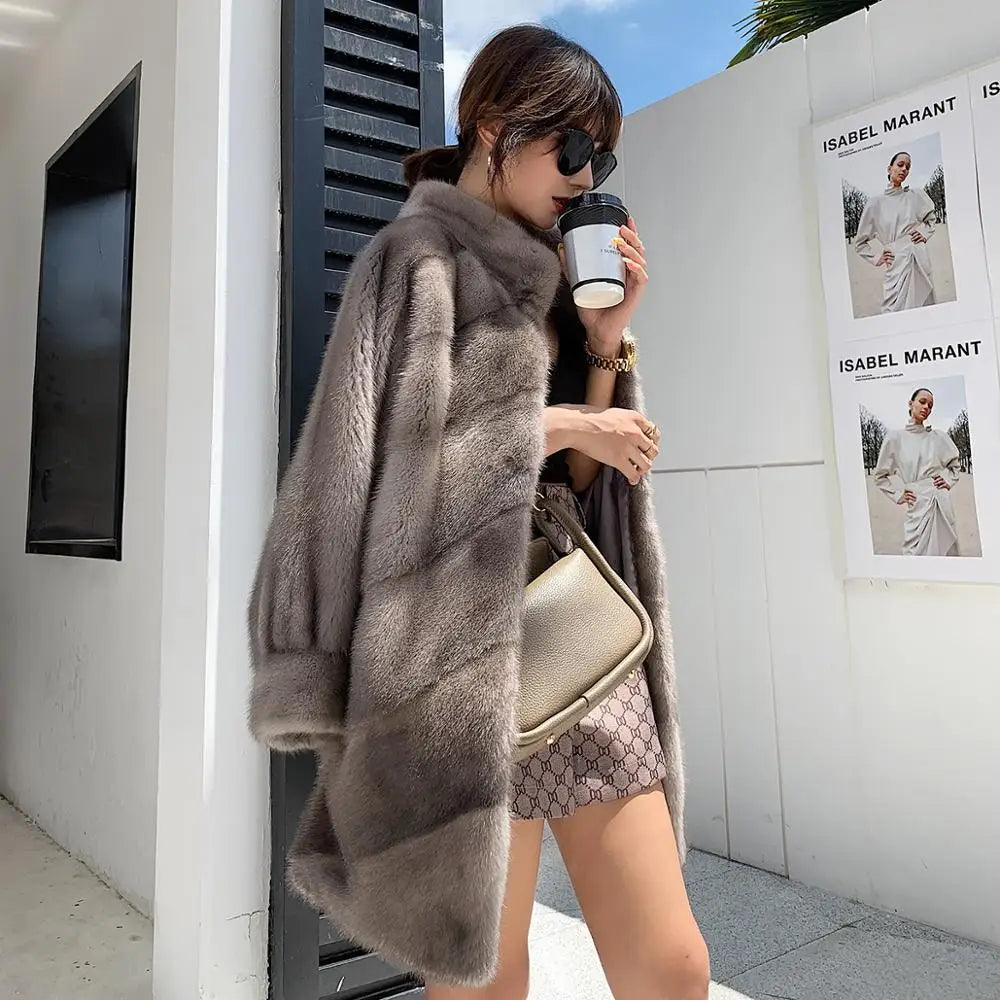 Statement Jackets2024 New Arrival: Women's High-Quality Natural Mink Fur Coat – Thick, Warm, and Oversized Winter Jacket