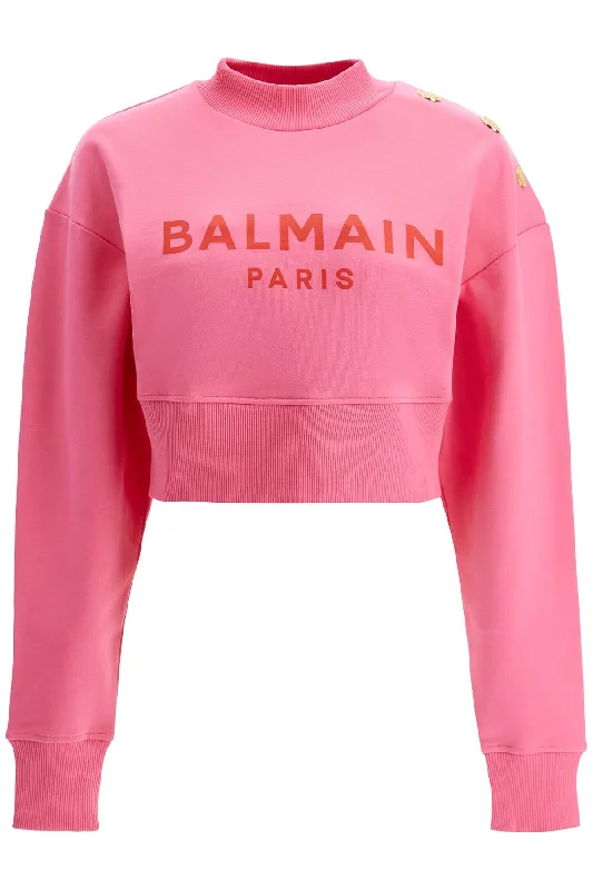 CroptopgadgetBALMAIN Chic Cropped Sweatshirt with Embellished Shoulder