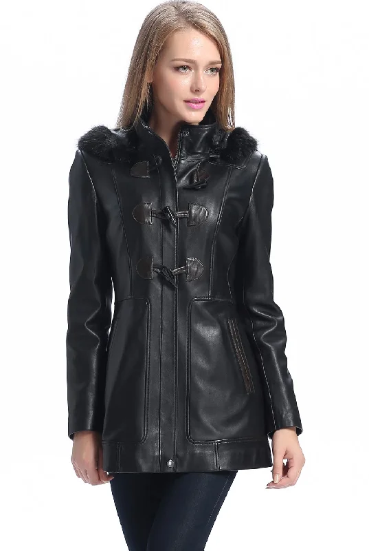 Thermal JacketsBGSD Women Amanda Hooded Lambskin Leather Toggle Coat