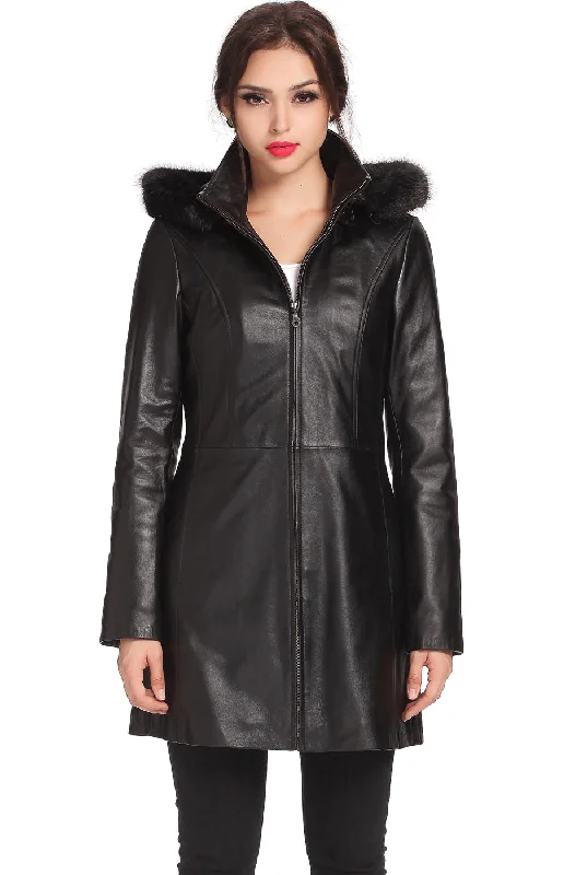 Zippered JacketsBGSD Women Irene Hooded Lambskin Leather Coat