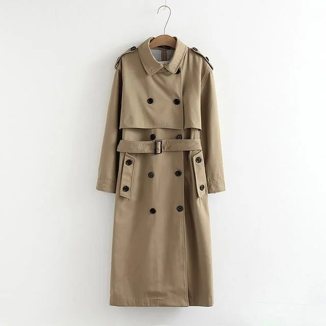 Retro Jacketschic epaulet design long trench coat