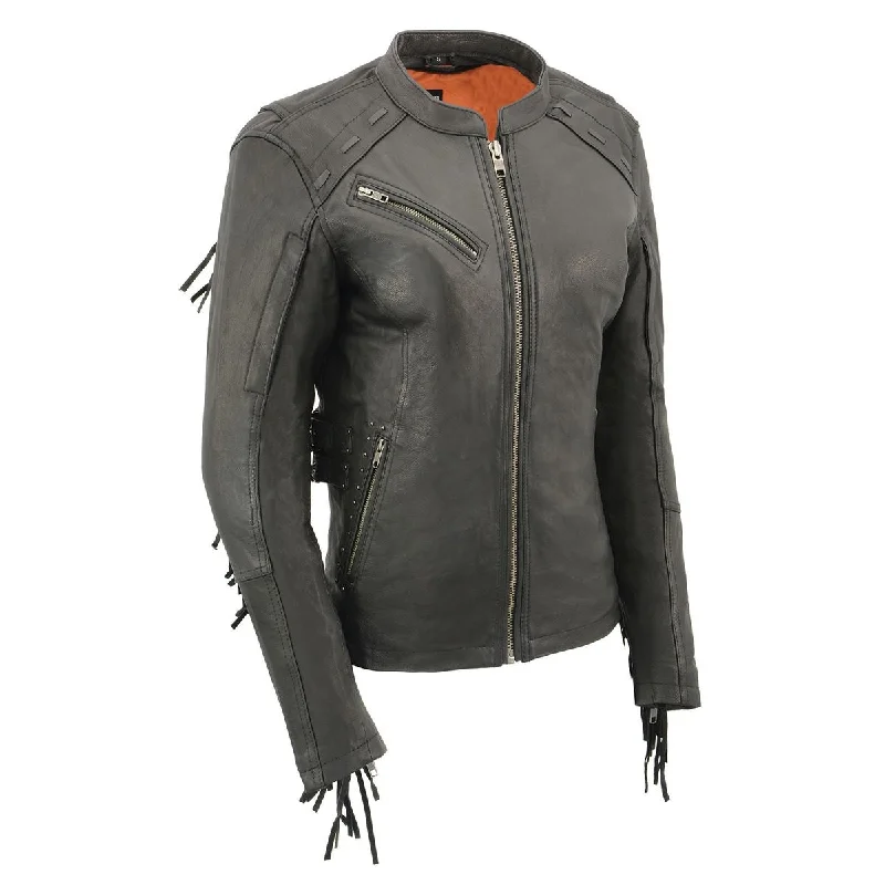 Ruffled JacketsMilwaukee Leather MLL2565 Women's Black Fringed Lightweight Leather Racer Motorcycle Jacket