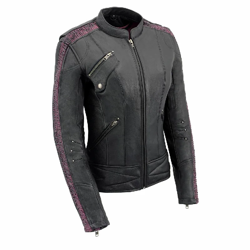 Performance JacketsMilwaukee Leather MLL2570 Women's 'Phoenix Embroidered' Black and Fuchsia Pink Leather Motorcycle Jacket