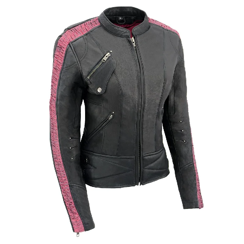 Lounge JacketsMilwaukee Leather MLL2571 Womens Black and Pink 'Crinkled Arm' Lightweight Racer Jacket