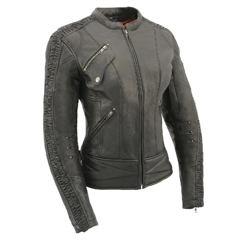 Hooded JacketsMilwaukee Leather MLL2571 Women's Black 'Crinkled Arm' Lightweight Racer Jacket