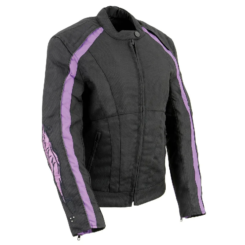 Field JacketsMilwaukee Leather MPL1954 Women's 'Studded Wings' Black and Purple Textile Moto Jacket