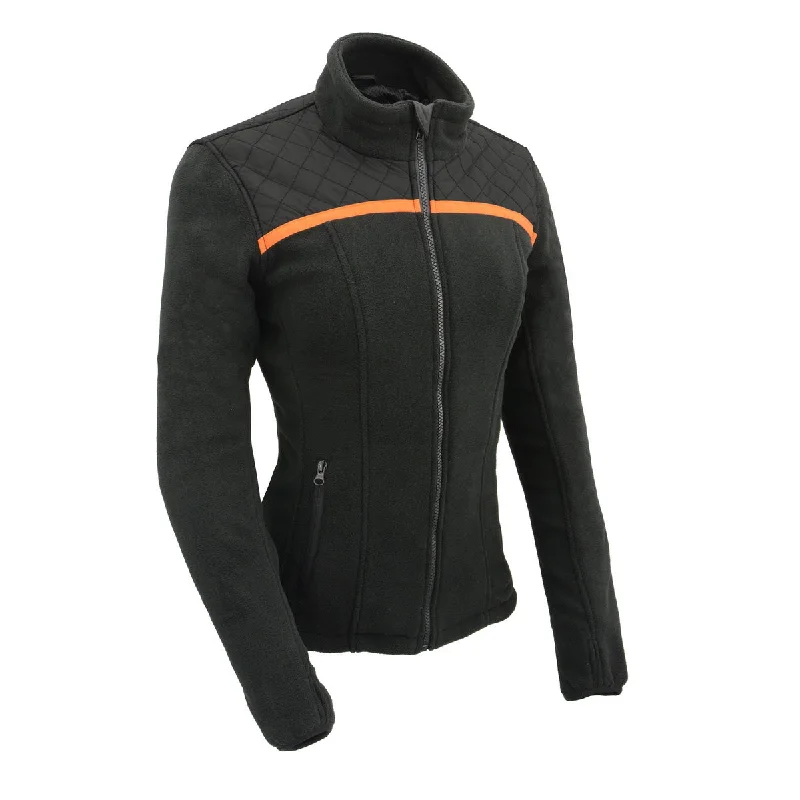 Asymmetrical JacketsMilwaukee Leather MPL2783 Women's Black Micro Fleece Zipper Front Jacket with Orange Stripe