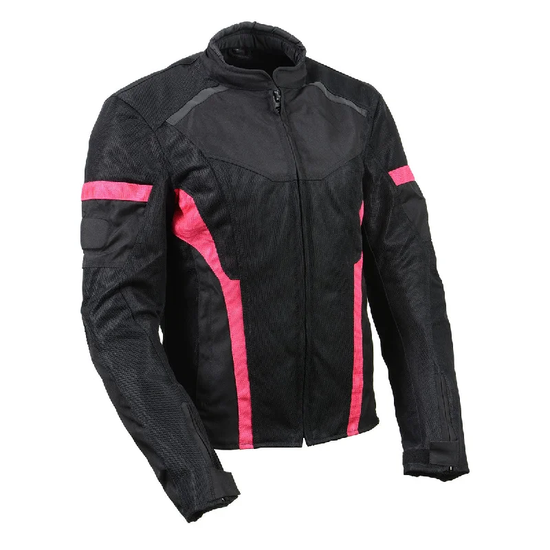 Trench CoatsMilwaukee Leather MPL2794 Black and Pink Mesh/Textile Armored Motorcycle Racer Jacket for Women - All Season Jackets