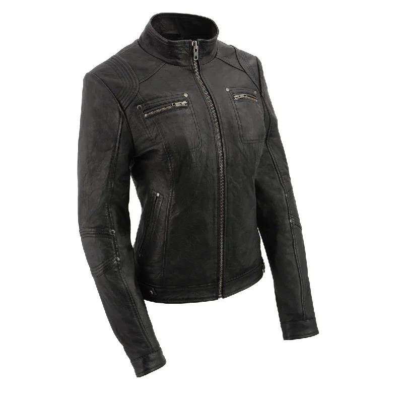 Outdoor JacketsMilwaukee Leather SFL2801 Women's 'Racer' Black Stand Up Collar Motorcycle Fashion Leather Jacket