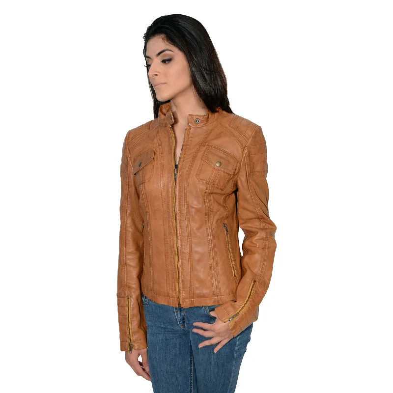 Embellished JacketsMilwaukee Leather SFL2805 Women's Cognac 'Quilted' Mandarin Collar Fashion Casual Leather Jacket