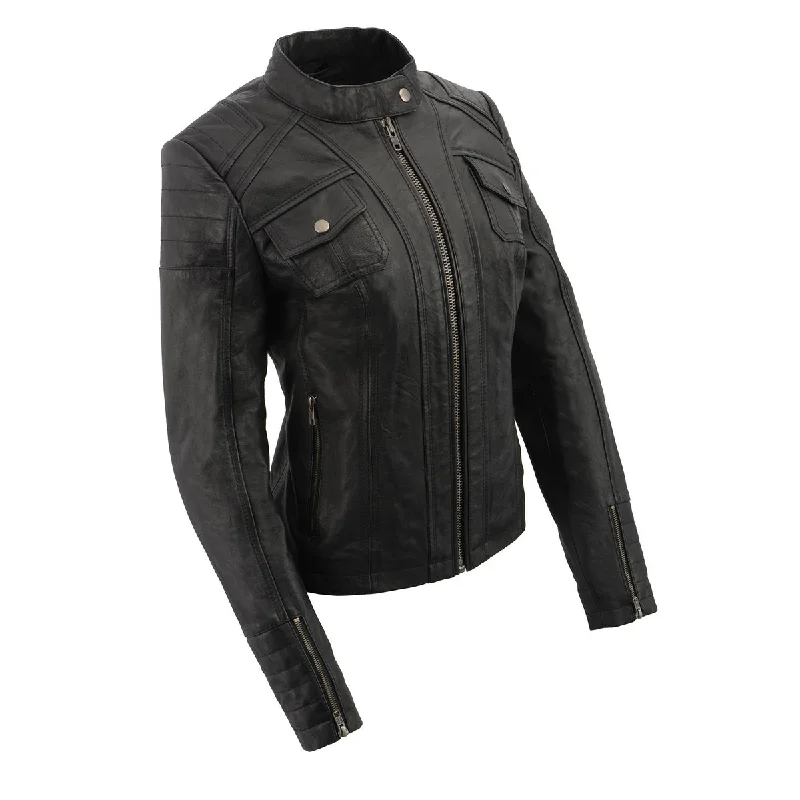 Metallic JacketsMilwaukee Leather SFL2806 Women's 'Quilted' Black Mandarin Scuba Collar Fashion Casual Leather Jacket