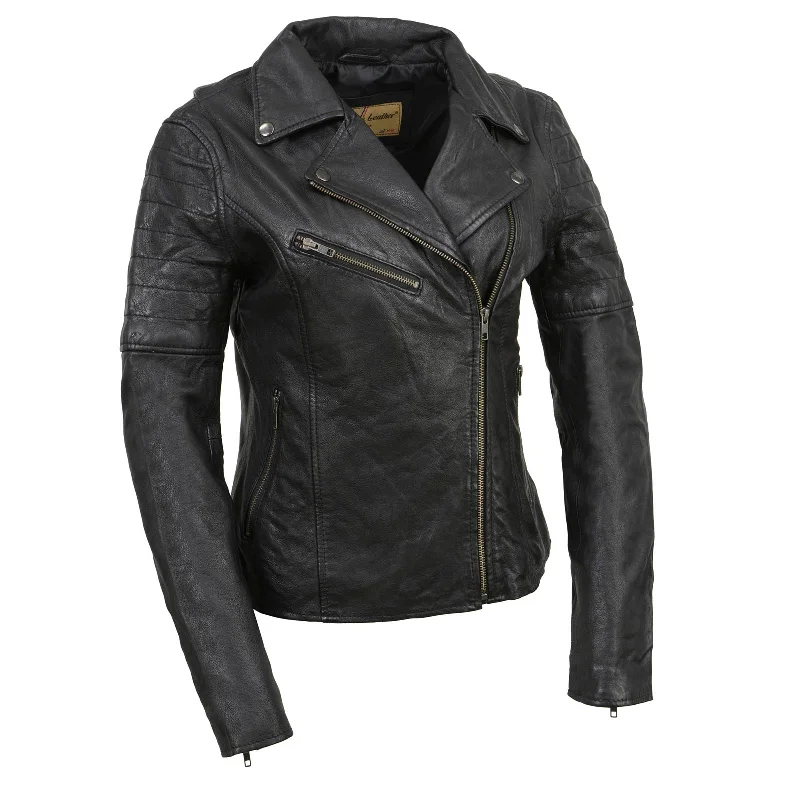 Thermal JacketsMilwaukee Leather SFL2812 Black Vintage Motorcycle Inspired Leather Jacket for Women - Veg-Tan Fashion Jacket