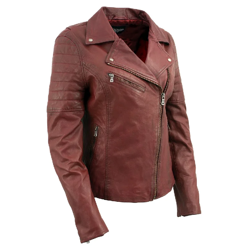 Urban JacketsMilwaukee Leather SFL2812 Red Vintage Motorcycle Inspired Leather Jacket for Women - Veg-Tan Fashion Jacket