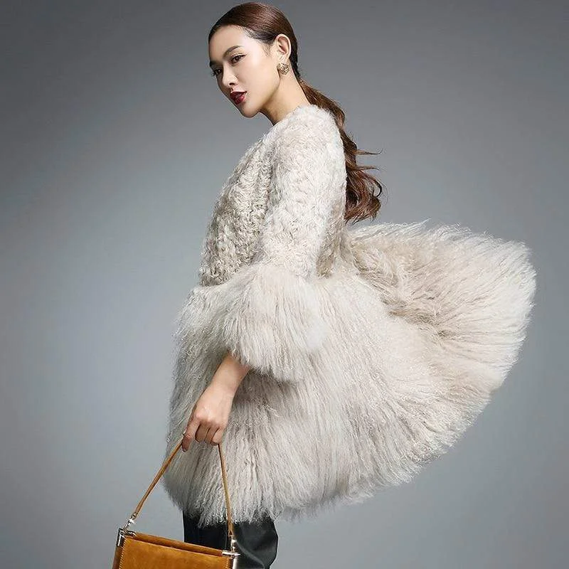 Work JacketsReal Fur Coat for Women Natural Lamb Fur with Mongolia Sheep Fur Coats