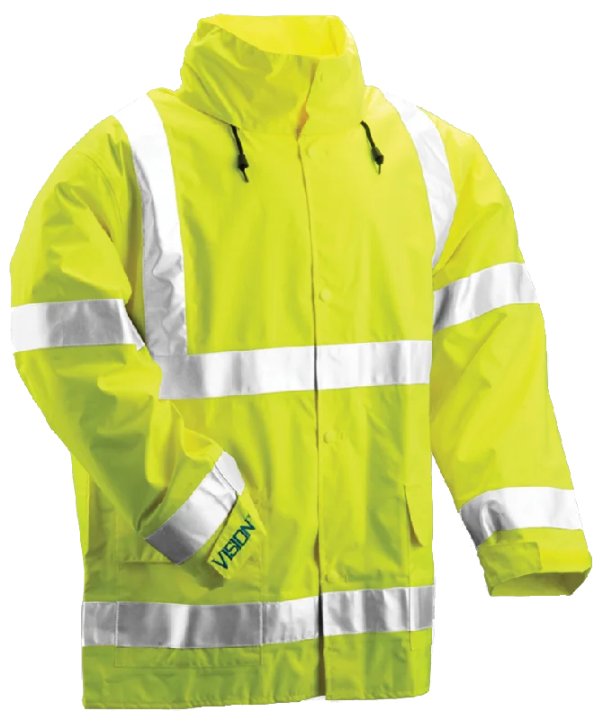 Collaborative JacketsVision™ Jacket - Fluorescent Yellow-Green - Attached Hood - Silver Reflective Tape