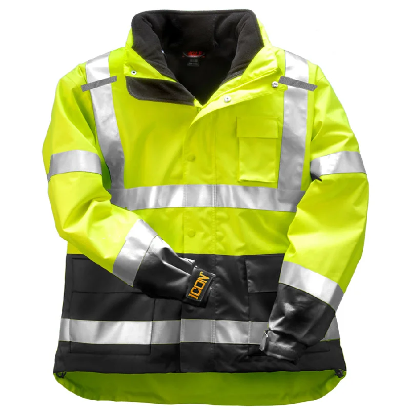 Mesh JacketsICON 3.1™ Jacket System - Type R Class 3 - Fluorescent Yellow-Green-Black - Attached Hood - Silver Reflective Tape - Removable Black Fleece Jacket