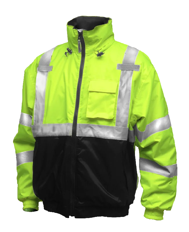 Casual JacketsBomber II™ Jacket - Type R Class 3 - Fluorescent Yellow-Green-Black - Silver Reflective Tape - Polyester Quilted Liner - Attached Hood