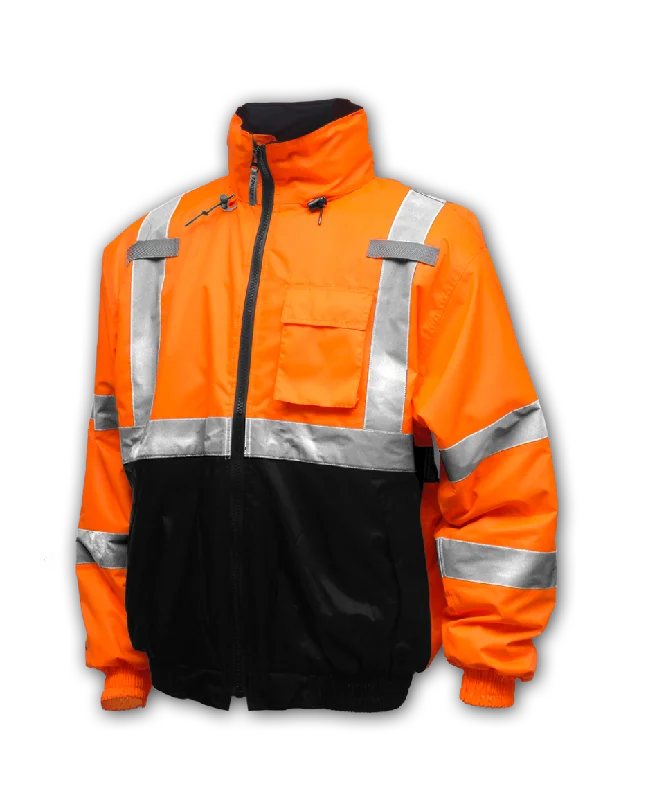 Waterproof JacketsBomber II™ Jacket - Type R Class 3 - Fluorescent Orange-Red-Black - Silver Reflective Tape - Polyester Quilted Liner - Attached Hood