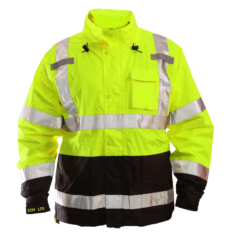 Reflective JacketsIcon LTE™ Jacket - Type R Class 3 - Fluorescent Yellow-Green-Black - Attached Hood - Silver Reflective Tape