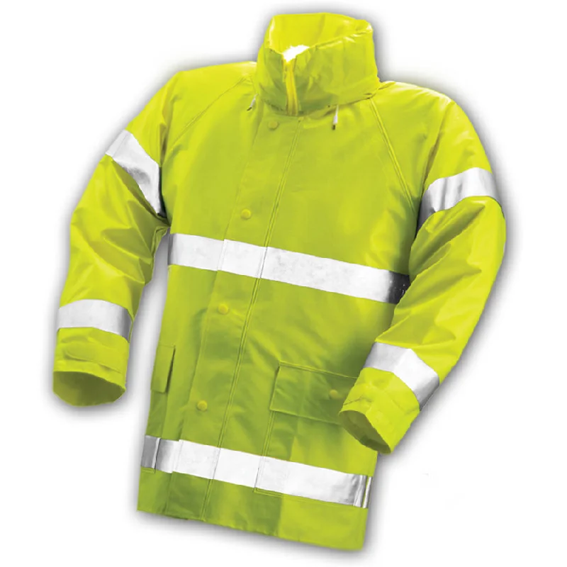 Formal JacketsComfort-Brite® Jacket - Fluorescent Yellow-Green - Attached Hood - Silver Reflective Tape