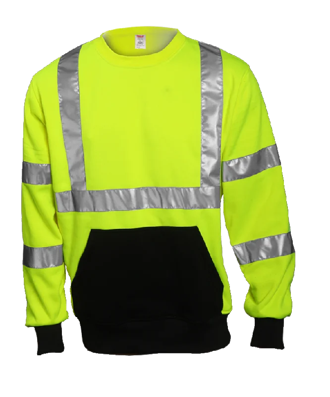 Cashmere JacketsType R Class 3 Sweatshirt - Fluorescent Yellow-Green - Crew Neck - 1 Pouch Pocket - Silver Reflective Tape