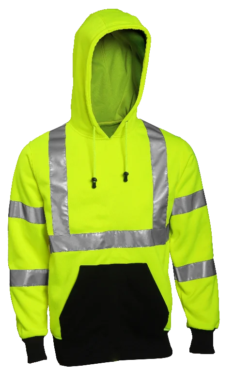 Streetwear JacketsType R Class 3 Sweatshirt - Fluorescent Yellow-Green - Hooded -1 Pouch Pocket - Silver Reflective Tape