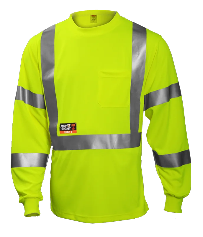 Glitter JacketsType R Class 3 FR T-Shirt - Fluorescent Yellow-Green - Long Sleeve - 1 Pocket - Silver FR Reflective Tape