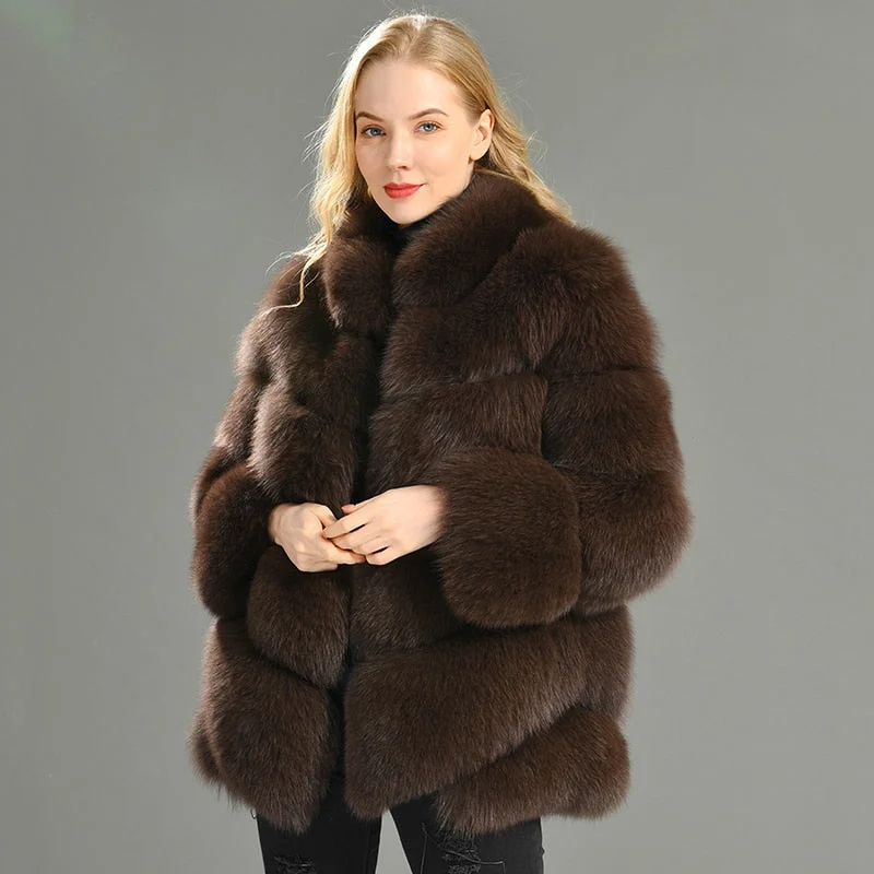 Limited Edition JacketsWinter Natural Real Fox Fur Coat For Women with Stand Collar