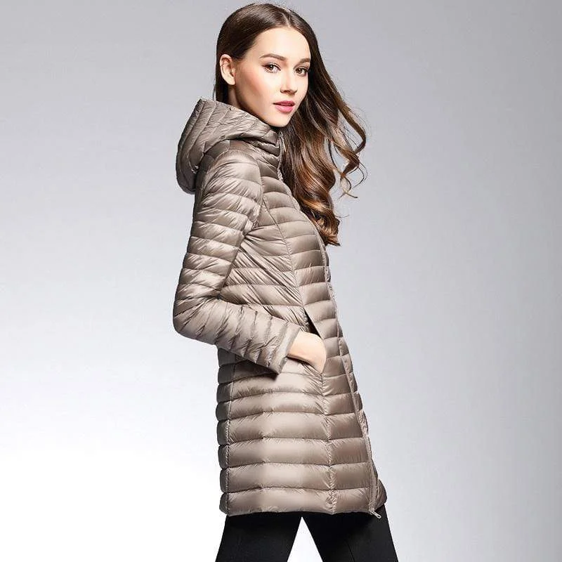 Rain JacketsWoman Padded Hooded  White Duck Down Long Jacket