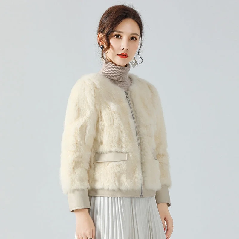 Cashmere JacketsWomen Winter Real Rabbit Fur Coat