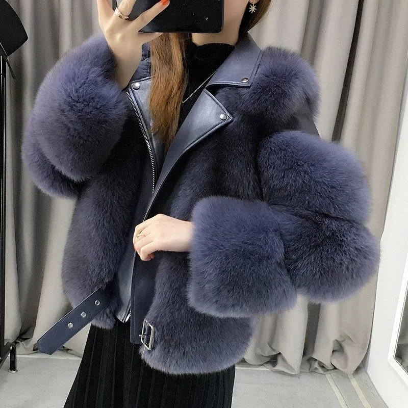 Studded JacketsDouble-faced Fur Moto & Biker Coat