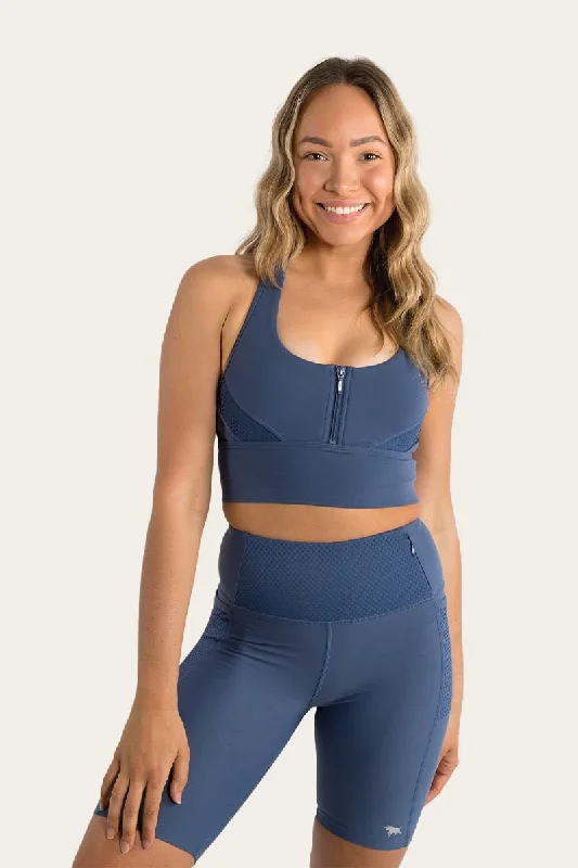 Lightweight hoodieRiley Womens Long Length Zip Front Sports Bra - Blue Indigo