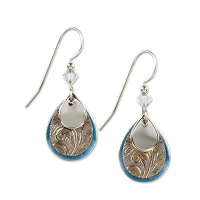 Silver Forest Earrings Silver Filigree on Blue