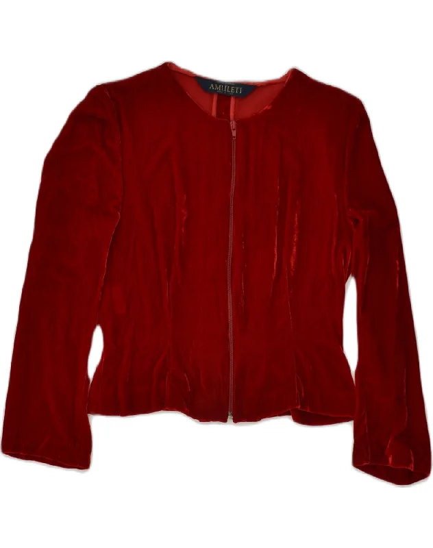 BlazerpatternAMULETI Womens Crop Blazer Jacket UK 12 Medium Red Viscose