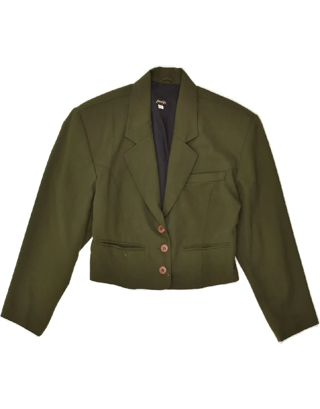 BlazerhistoryARENA Womens Crop 3 Button Blazer Jacket UK 10 Small Green Viscose