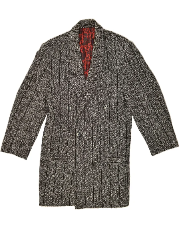 BlazersuitC&A Womens Double Breasted Blazer Jacket EU 40 Medium Grey Striped Wool