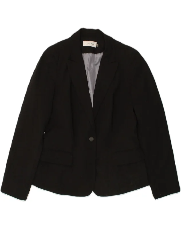 BlazermovementCALVIN KLEIN Womens 1 Button Blazer Jacket US 10 Large Black Polyester