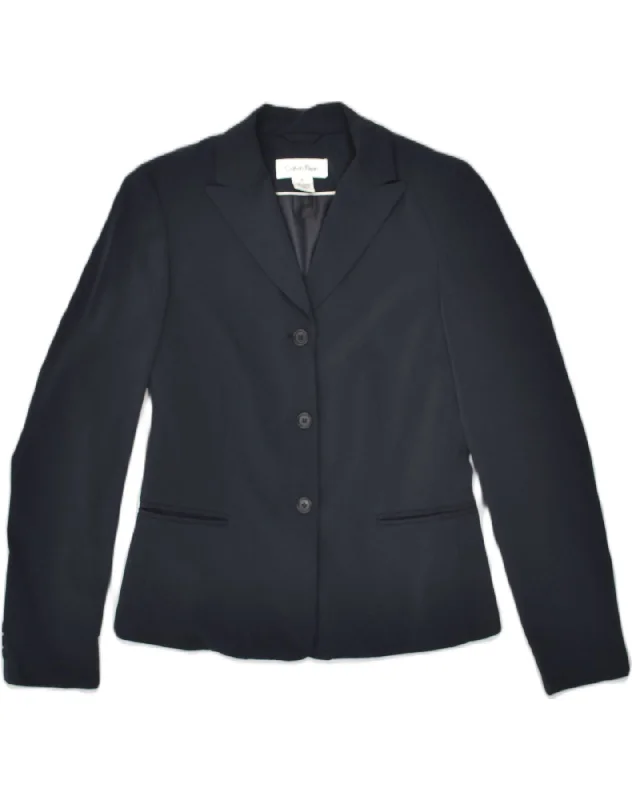 BlazerspiritCALVIN KLEIN Womens 3 Button Blazer Jacket US 4 Small Navy Blue Polyester