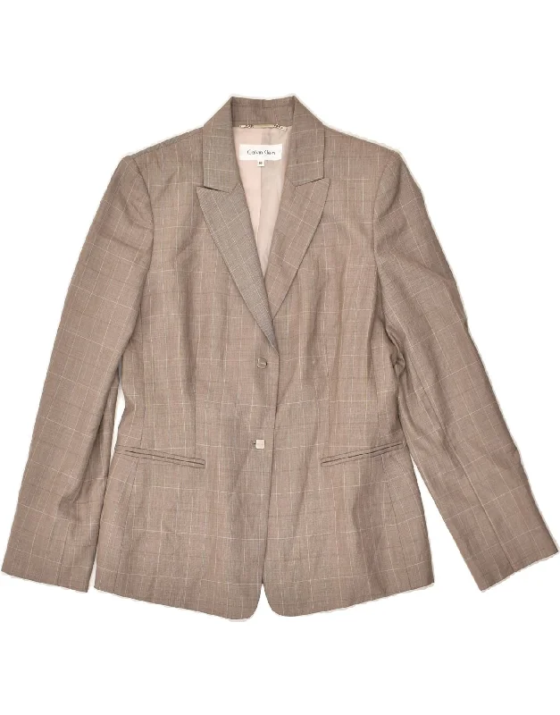 BlazercauseCALVIN KLEIN Womens Petite 2 Button Blazer Jacket UK 8 Small Brown Check