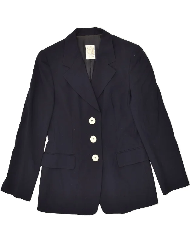 BlazerblockchainFERRE Womens 3 Button Blazer Jacket UIK 14 Medium Navy Blue