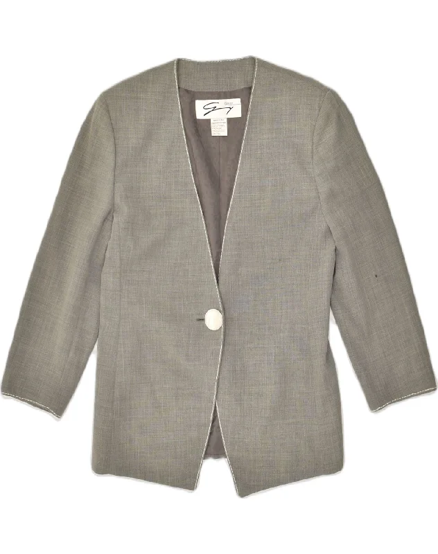 BlazerwinGENNY Womens 1 Button Blazer Jacket UK 12 Medium Grey Wool