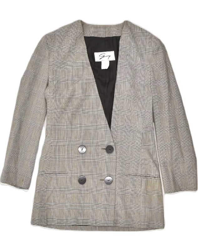 BlazerwinGENNY Womens Double Breasted Blazer Jacket EU 34 XS Grey Check Wool