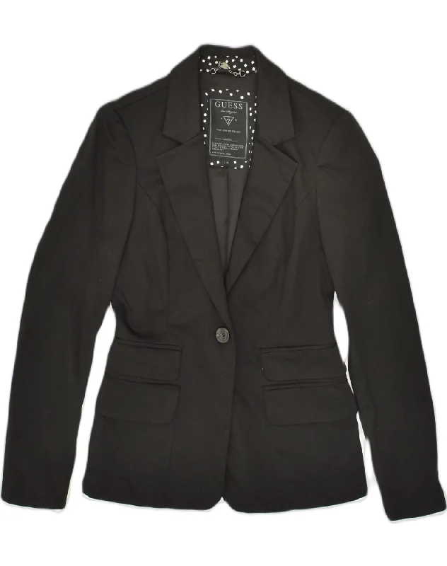 BlazerlookGUESS Womens 1 Button Blazer Jacket US 4 Small Black Cotton