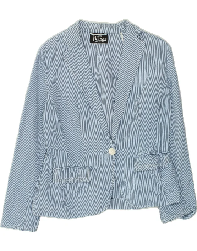 BlazerAIHERNO Womens 1 Button Blazer Jacket IT 48 XL Blue Pinstripe Cotton